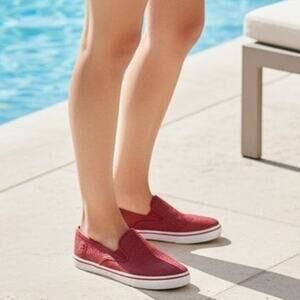 "LAUREN RALPH LAUREN" Women's Janis Slip On Loafers SZ 5.5 Straw/weave  red Boat